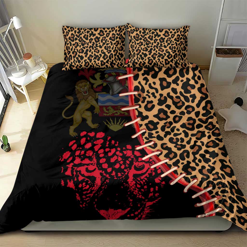 Malawi Bedding Set Coat of Arms & Leopard Print - Unique Motif Fusion