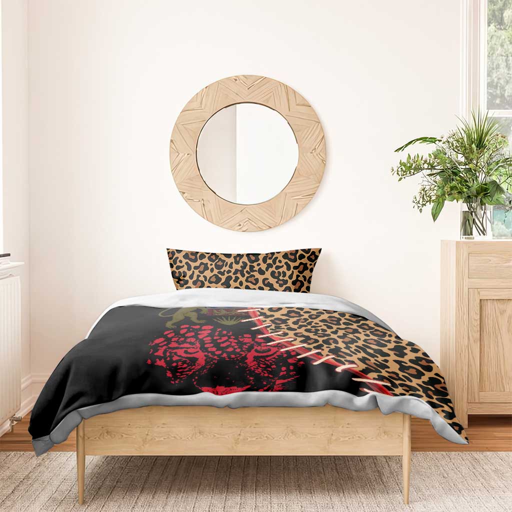 Malawi Bedding Set Coat of Arms & Leopard Print - Unique Motif Fusion