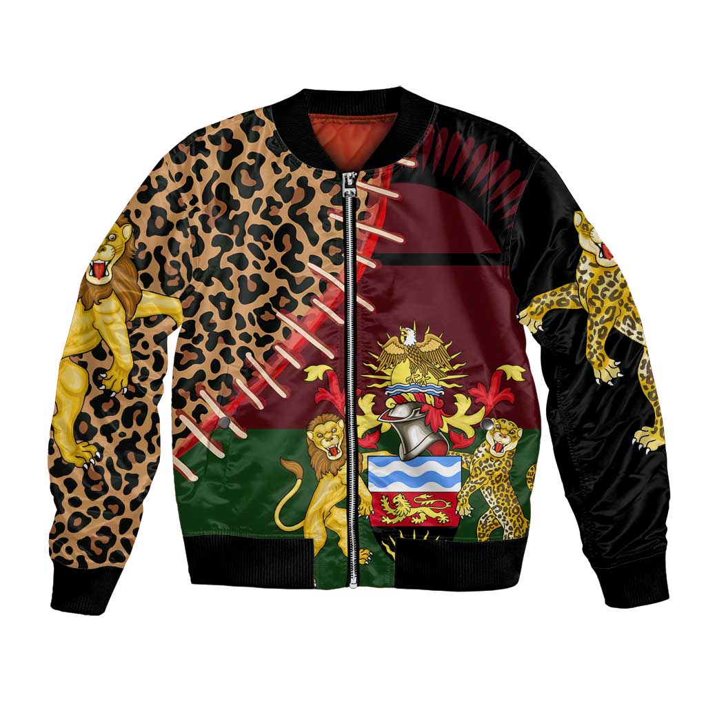 Malawi Bomber Jacket Coat of Arms & Leopard Print - Unique Motif Fusion