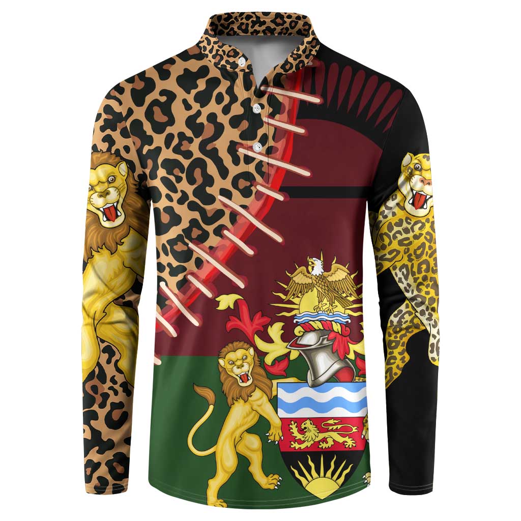 Malawi Button Sweatshirt Coat of Arms & Leopard Print - Unique Motif Fusion