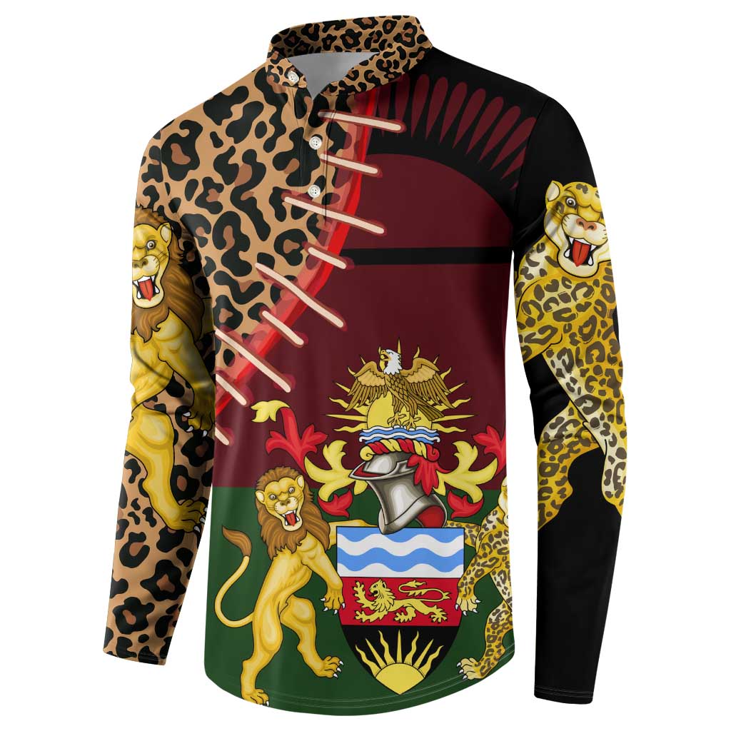 Malawi Button Sweatshirt Coat of Arms & Leopard Print - Unique Motif Fusion