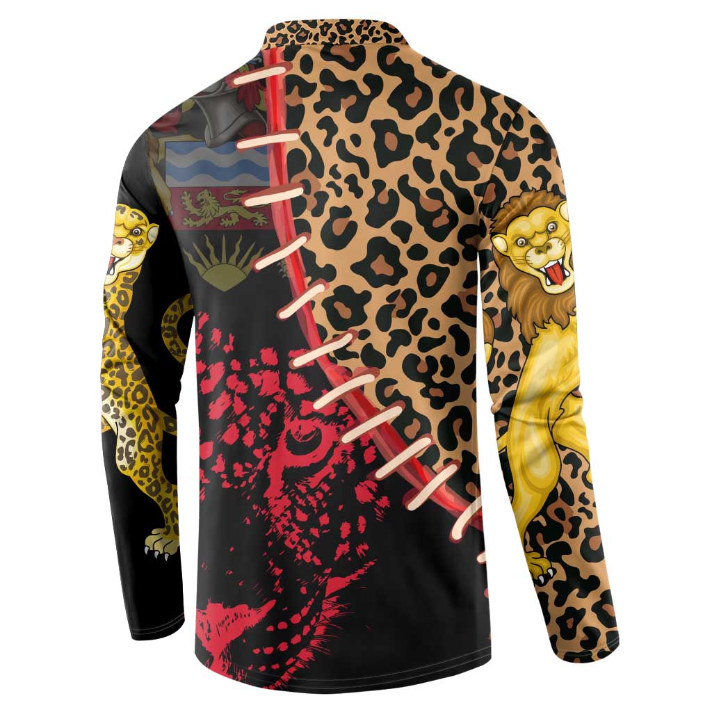 Malawi Button Sweatshirt Coat of Arms & Leopard Print - Unique Motif Fusion