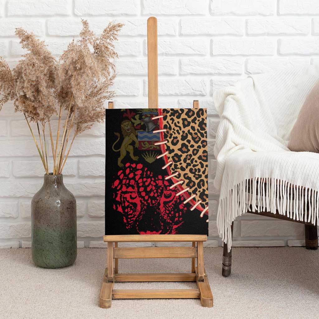 Malawi Canvas Wall Art Coat of Arms & Leopard Print - Unique Motif Fusion