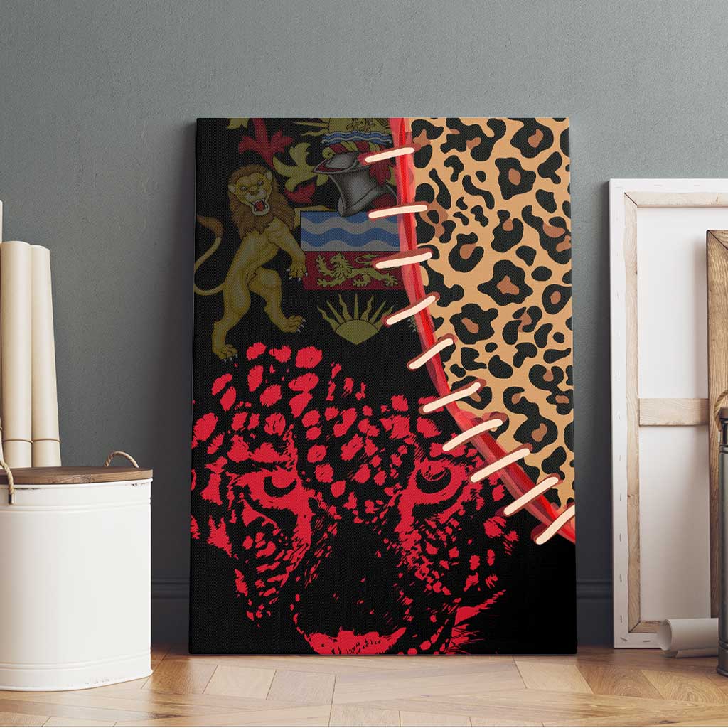Malawi Canvas Wall Art Coat of Arms & Leopard Print - Unique Motif Fusion