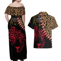 Malawi Couples Matching Off Shoulder Maxi Dress and Hawaiian Shirt Coat of Arms & Leopard Print - Unique Motif Fusion