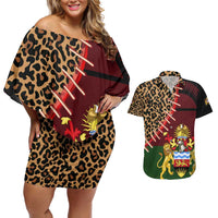 Malawi Couples Matching Off Shoulder Short Dress and Hawaiian Shirt Coat of Arms & Leopard Print - Unique Motif Fusion