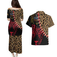 Malawi Couples Matching Puletasi and Hawaiian Shirt Coat of Arms & Leopard Print - Unique Motif Fusion