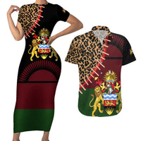 Malawi Couples Matching Short Sleeve Bodycon Dress and Hawaiian Shirt Coat of Arms & Leopard Print - Unique Motif Fusion