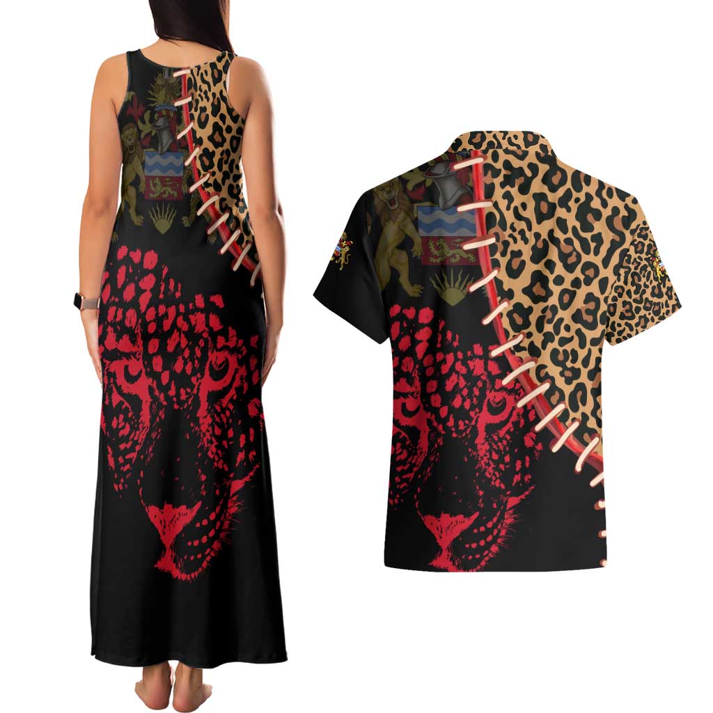 Malawi Couples Matching Tank Maxi Dress and Hawaiian Shirt Coat of Arms & Leopard Print - Unique Motif Fusion