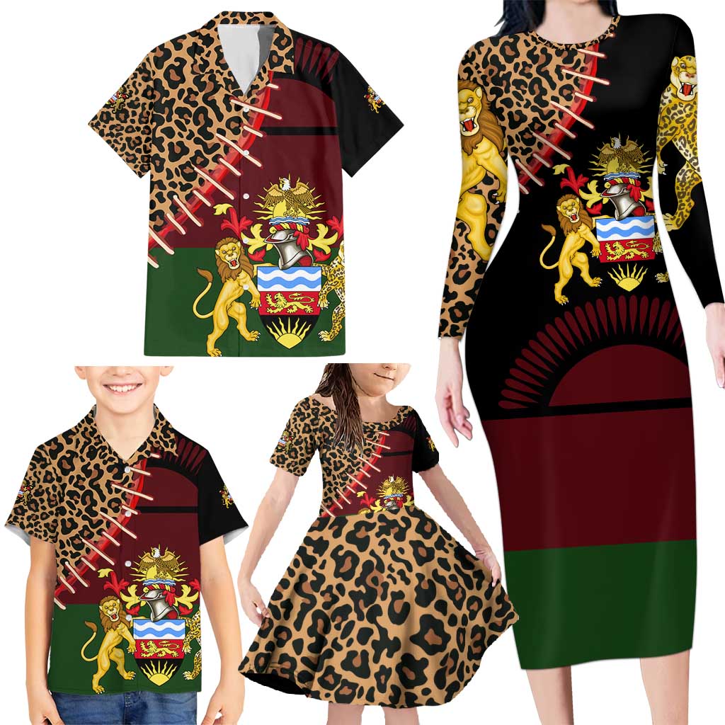 Malawi Family Matching Long Sleeve Bodycon Dress and Hawaiian Shirt Coat of Arms & Leopard Print - Unique Motif Fusion