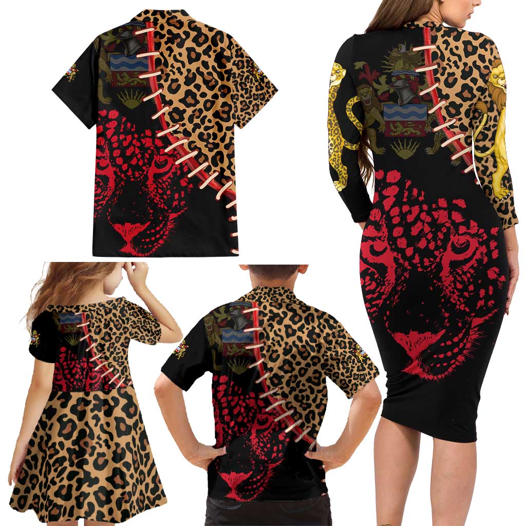 Malawi Family Matching Long Sleeve Bodycon Dress and Hawaiian Shirt Coat of Arms & Leopard Print - Unique Motif Fusion