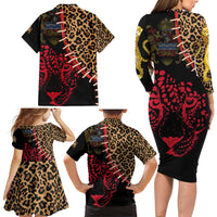 Malawi Family Matching Long Sleeve Bodycon Dress and Hawaiian Shirt Coat of Arms & Leopard Print - Unique Motif Fusion