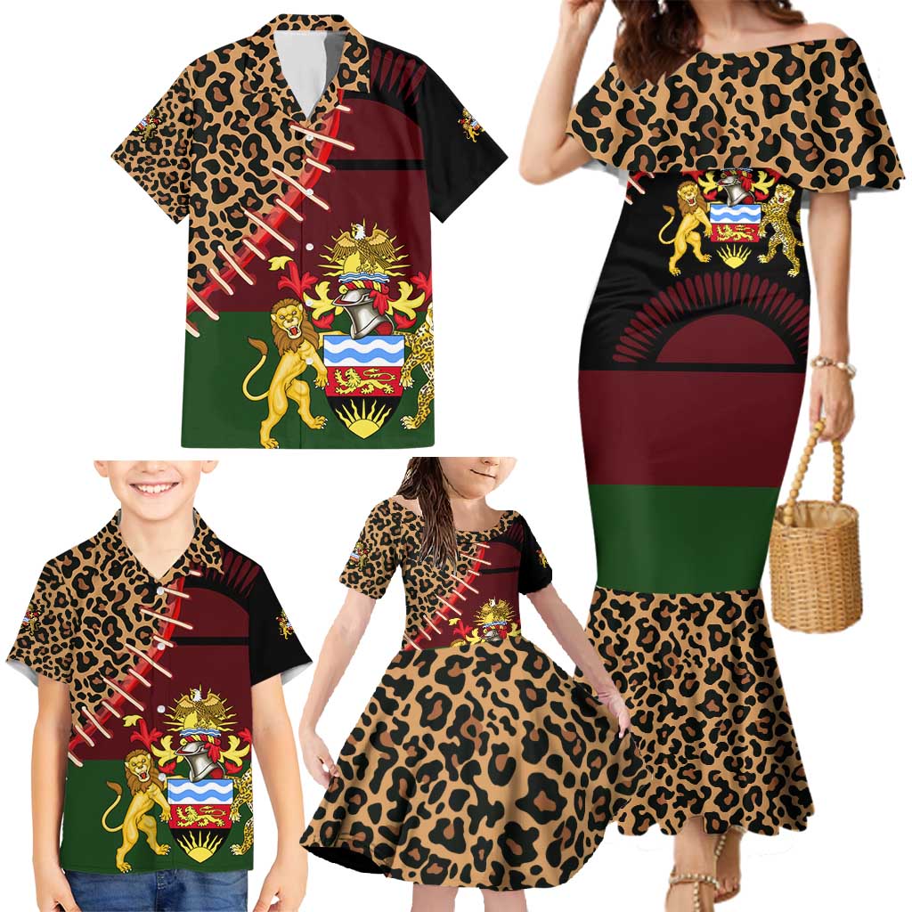 Malawi Family Matching Mermaid Dress and Hawaiian Shirt Coat of Arms & Leopard Print - Unique Motif Fusion