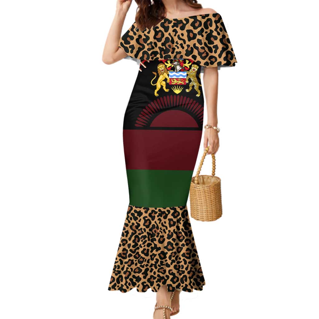 Malawi Family Matching Mermaid Dress and Hawaiian Shirt Coat of Arms & Leopard Print - Unique Motif Fusion