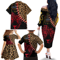 Malawi Family Matching Off The Shoulder Long Sleeve Dress and Hawaiian Shirt Coat of Arms & Leopard Print - Unique Motif Fusion