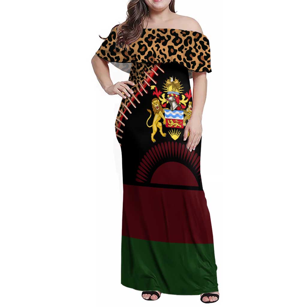 Malawi Family Matching Off Shoulder Maxi Dress and Hawaiian Shirt Coat of Arms & Leopard Print - Unique Motif Fusion