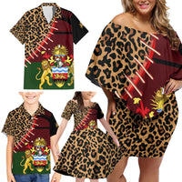 Malawi Family Matching Off Shoulder Short Dress and Hawaiian Shirt Coat of Arms & Leopard Print - Unique Motif Fusion