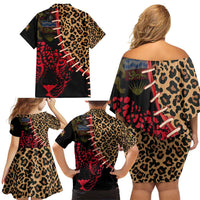 Malawi Family Matching Off Shoulder Short Dress and Hawaiian Shirt Coat of Arms & Leopard Print - Unique Motif Fusion