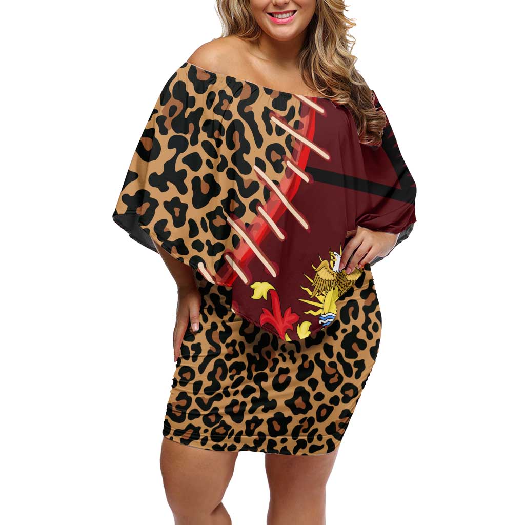 Malawi Family Matching Off Shoulder Short Dress and Hawaiian Shirt Coat of Arms & Leopard Print - Unique Motif Fusion