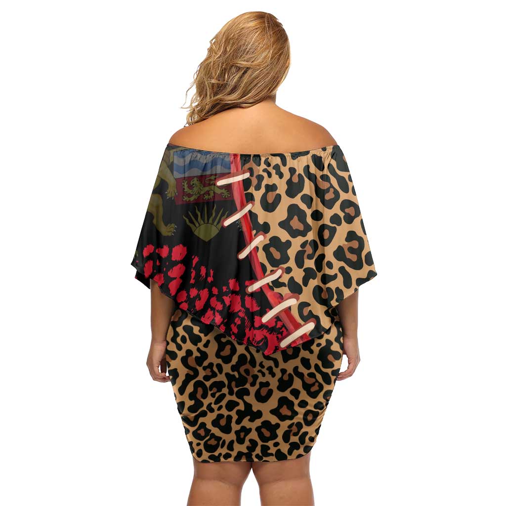 Malawi Family Matching Off Shoulder Short Dress and Hawaiian Shirt Coat of Arms & Leopard Print - Unique Motif Fusion