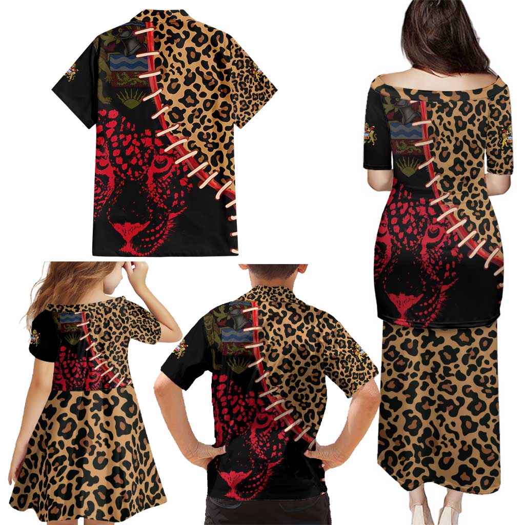 Malawi Family Matching Puletasi and Hawaiian Shirt Coat of Arms & Leopard Print - Unique Motif Fusion