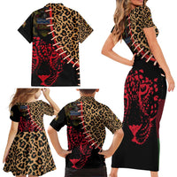 Malawi Family Matching Short Sleeve Bodycon Dress and Hawaiian Shirt Coat of Arms & Leopard Print - Unique Motif Fusion