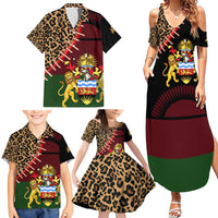 Malawi Family Matching Summer Maxi Dress and Hawaiian Shirt Coat of Arms & Leopard Print - Unique Motif Fusion