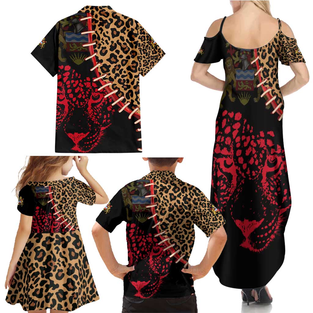 Malawi Family Matching Summer Maxi Dress and Hawaiian Shirt Coat of Arms & Leopard Print - Unique Motif Fusion