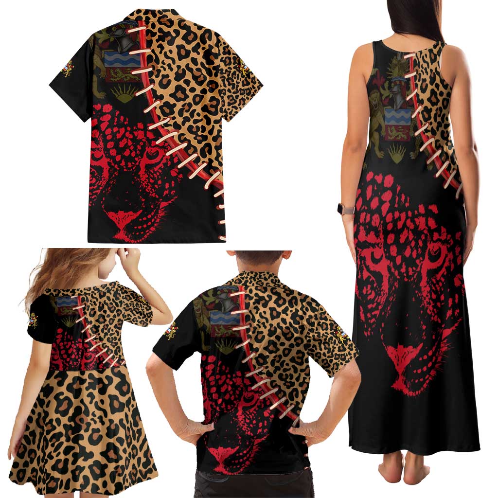 Malawi Family Matching Tank Maxi Dress and Hawaiian Shirt Coat of Arms & Leopard Print - Unique Motif Fusion