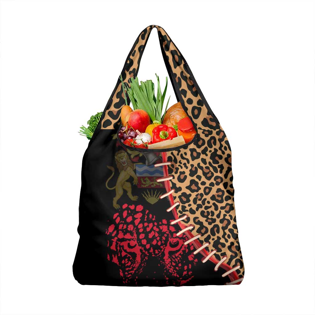 Malawi Grocery Bag Coat of Arms & Leopard Print - Unique Motif Fusion