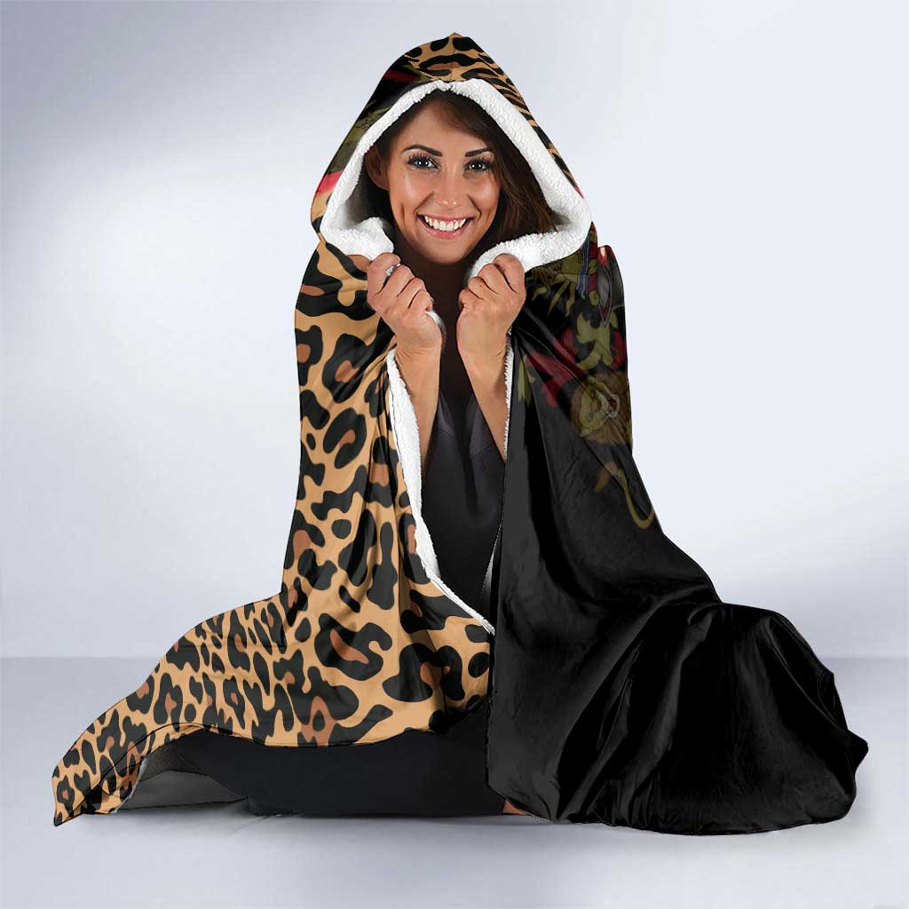 Malawi Hooded Blanket Coat of Arms & Leopard Print - Unique Motif Fusion