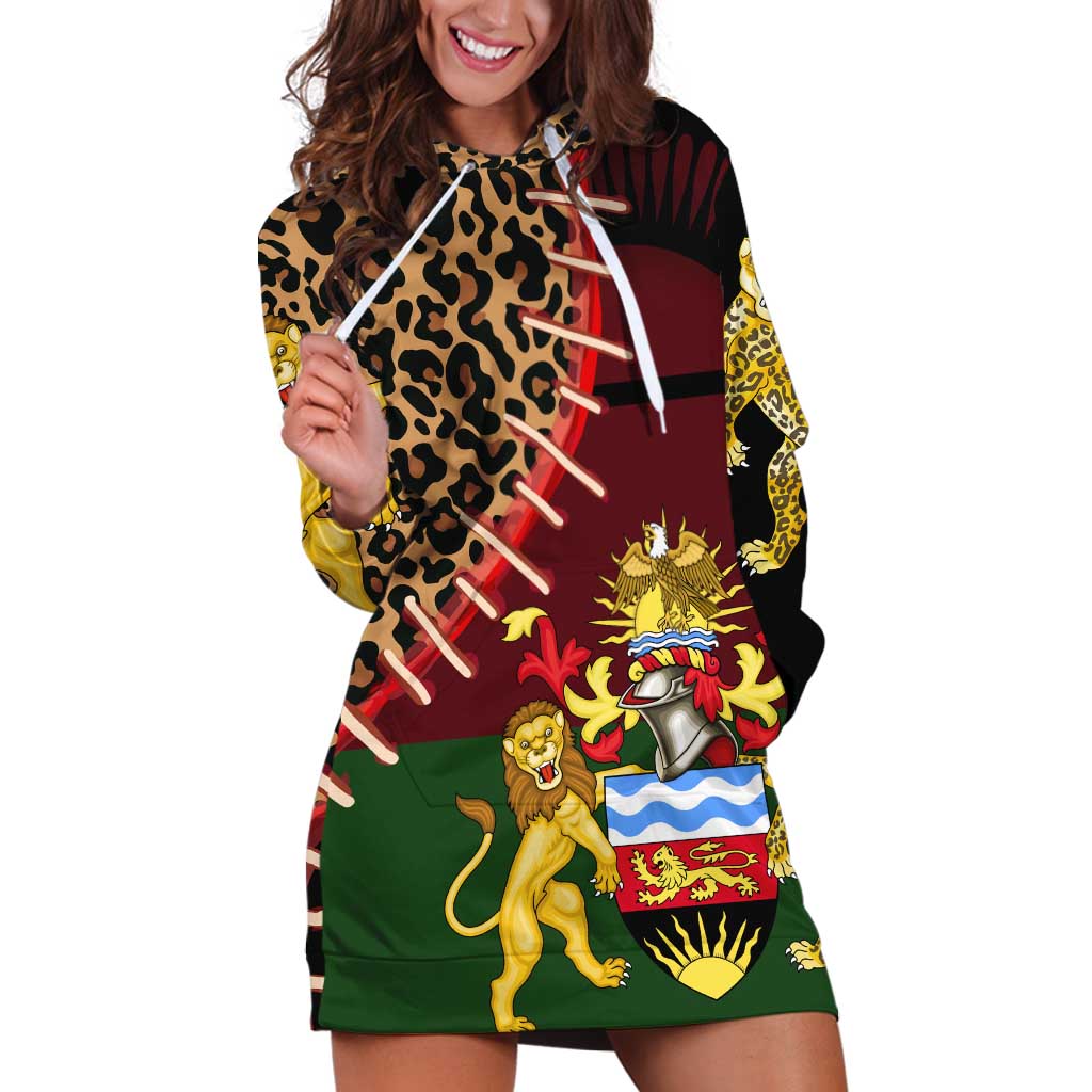 Malawi Hoodie Dress Coat of Arms & Leopard Print - Unique Motif Fusion