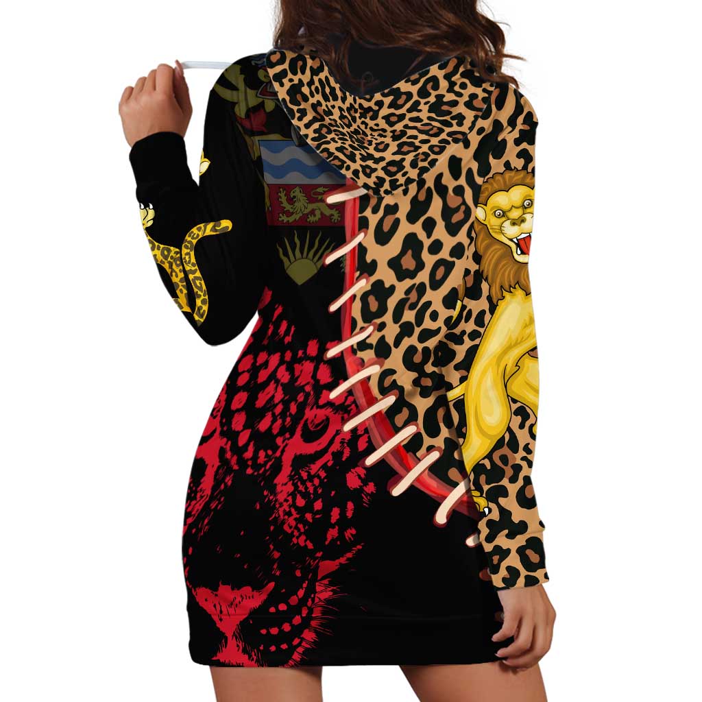 Malawi Hoodie Dress Coat of Arms & Leopard Print - Unique Motif Fusion