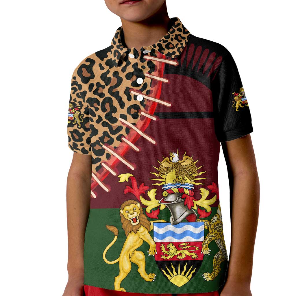 Malawi Kid Polo Shirt Coat of Arms & Leopard Print - Unique Motif Fusion