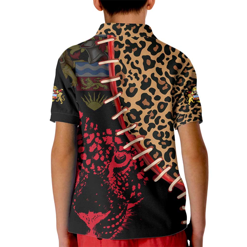 Malawi Kid Polo Shirt Coat of Arms & Leopard Print - Unique Motif Fusion