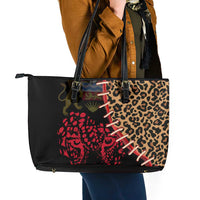 Malawi Leather Tote Bag Coat of Arms & Leopard Print - Unique Motif Fusion