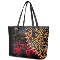 Malawi Leather Tote Bag Coat of Arms & Leopard Print - Unique Motif Fusion