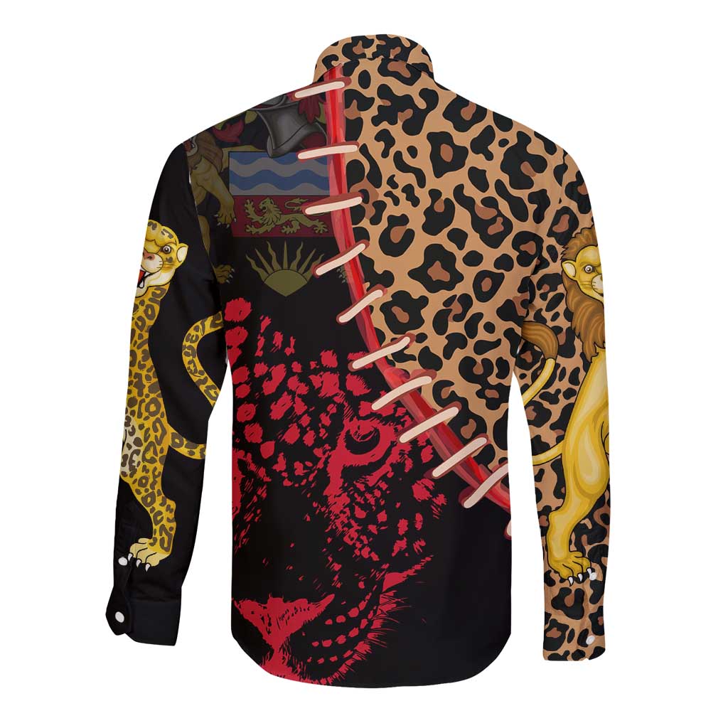 Malawi Long Sleeve Button Shirt Coat of Arms & Leopard Print - Unique Motif Fusion
