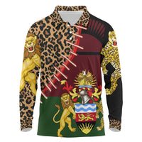 Malawi Long Sleeve Polo Shirt Coat of Arms & Leopard Print - Unique Motif Fusion