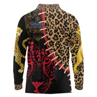 Malawi Long Sleeve Polo Shirt Coat of Arms & Leopard Print - Unique Motif Fusion