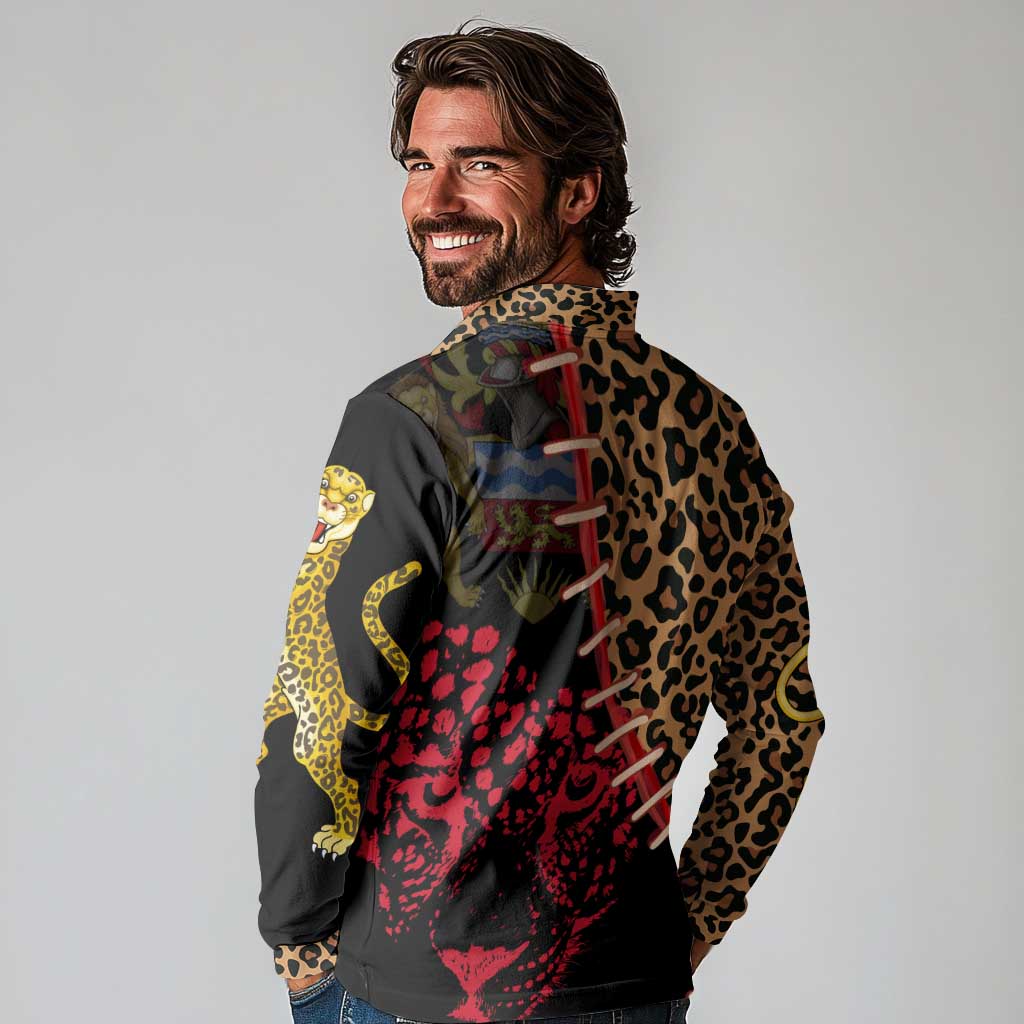 Malawi Long Sleeve Polo Shirt Coat of Arms & Leopard Print - Unique Motif Fusion