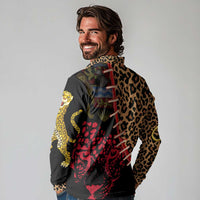 Malawi Long Sleeve Polo Shirt Coat of Arms & Leopard Print - Unique Motif Fusion