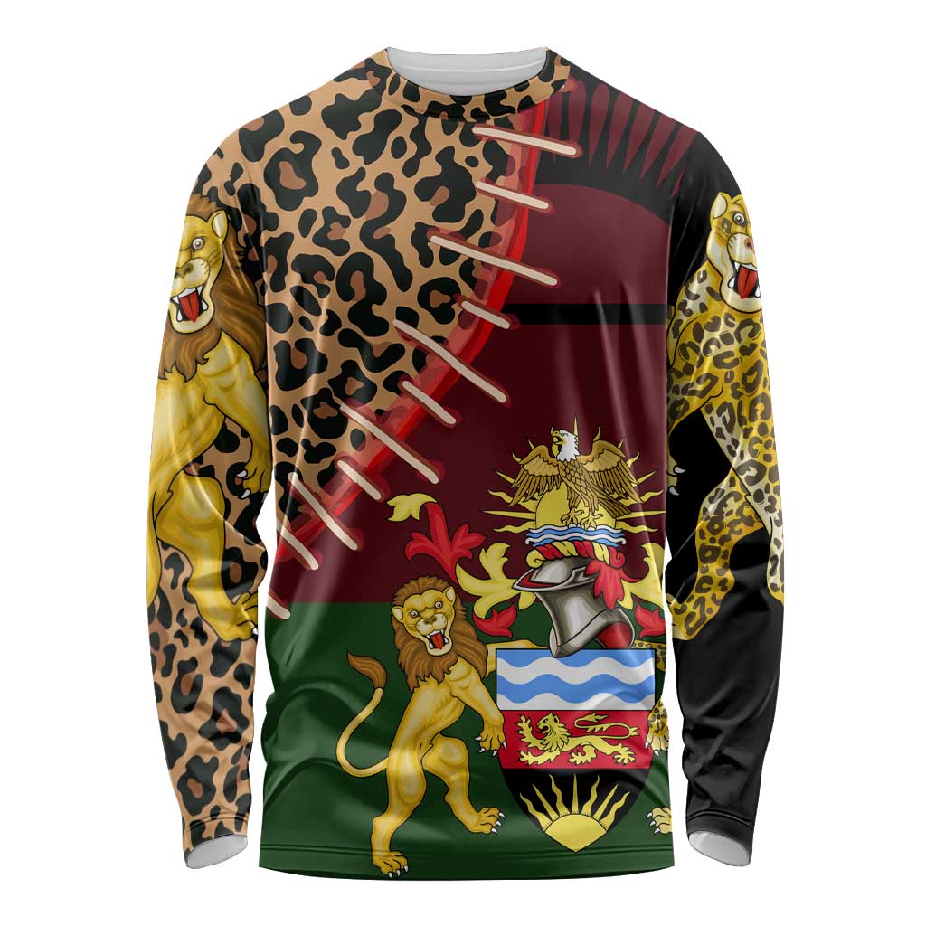 Malawi Long Sleeve Shirt Coat of Arms & Leopard Print - Unique Motif Fusion
