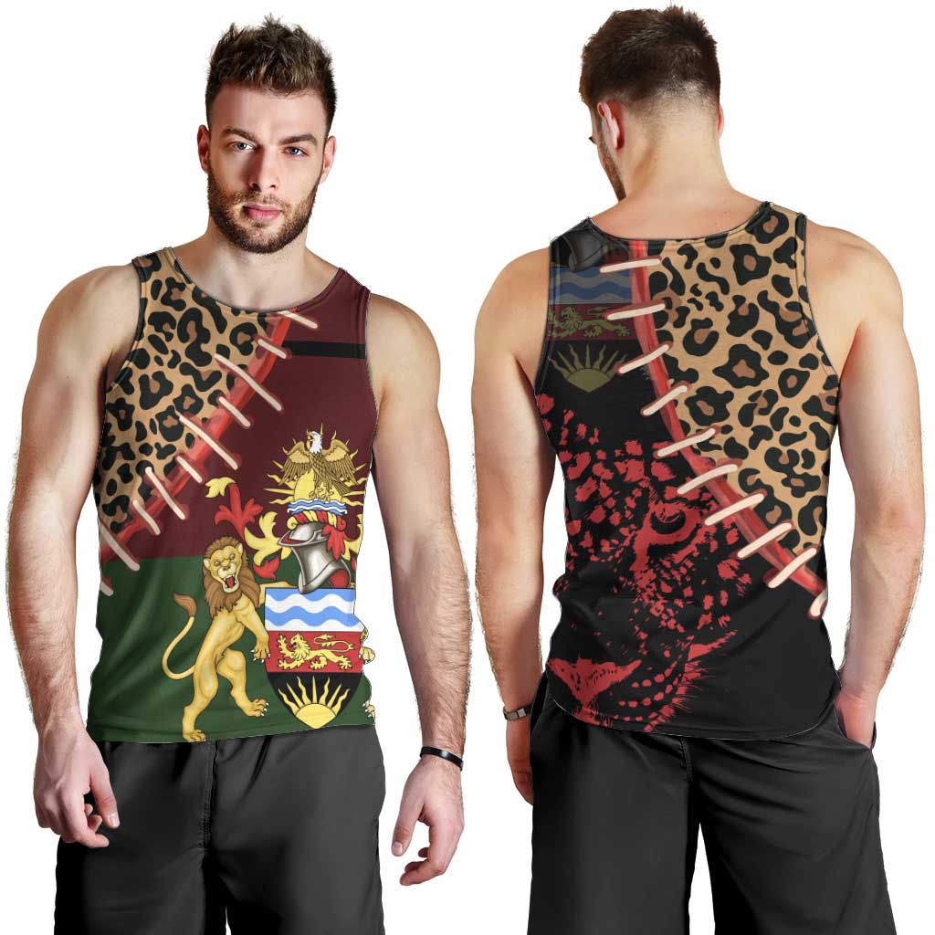 Malawi Men Tank Top Coat of Arms & Leopard Print - Unique Motif Fusion