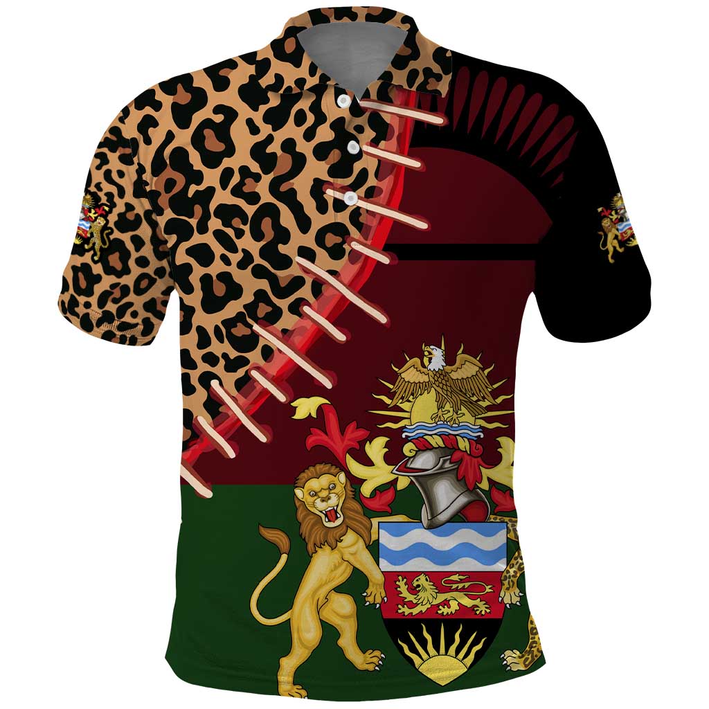Malawi Polo Shirt Coat of Arms & Leopard Print - Unique Motif Fusion