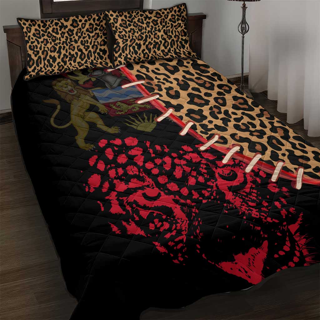 Malawi Quilt Bed Set Coat of Arms & Leopard Print - Unique Motif Fusion