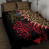 Malawi Quilt Bed Set Coat of Arms & Leopard Print - Unique Motif Fusion