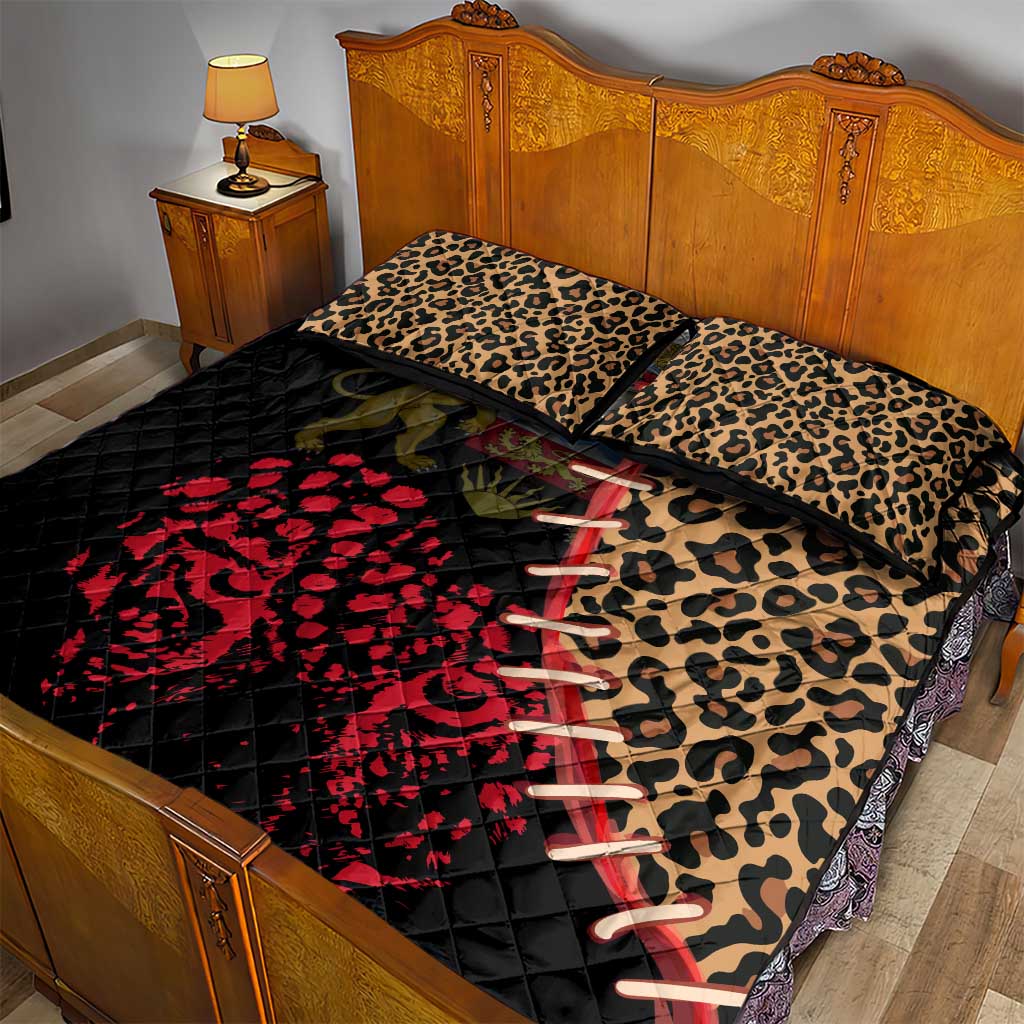 Malawi Quilt Bed Set Coat of Arms & Leopard Print - Unique Motif Fusion