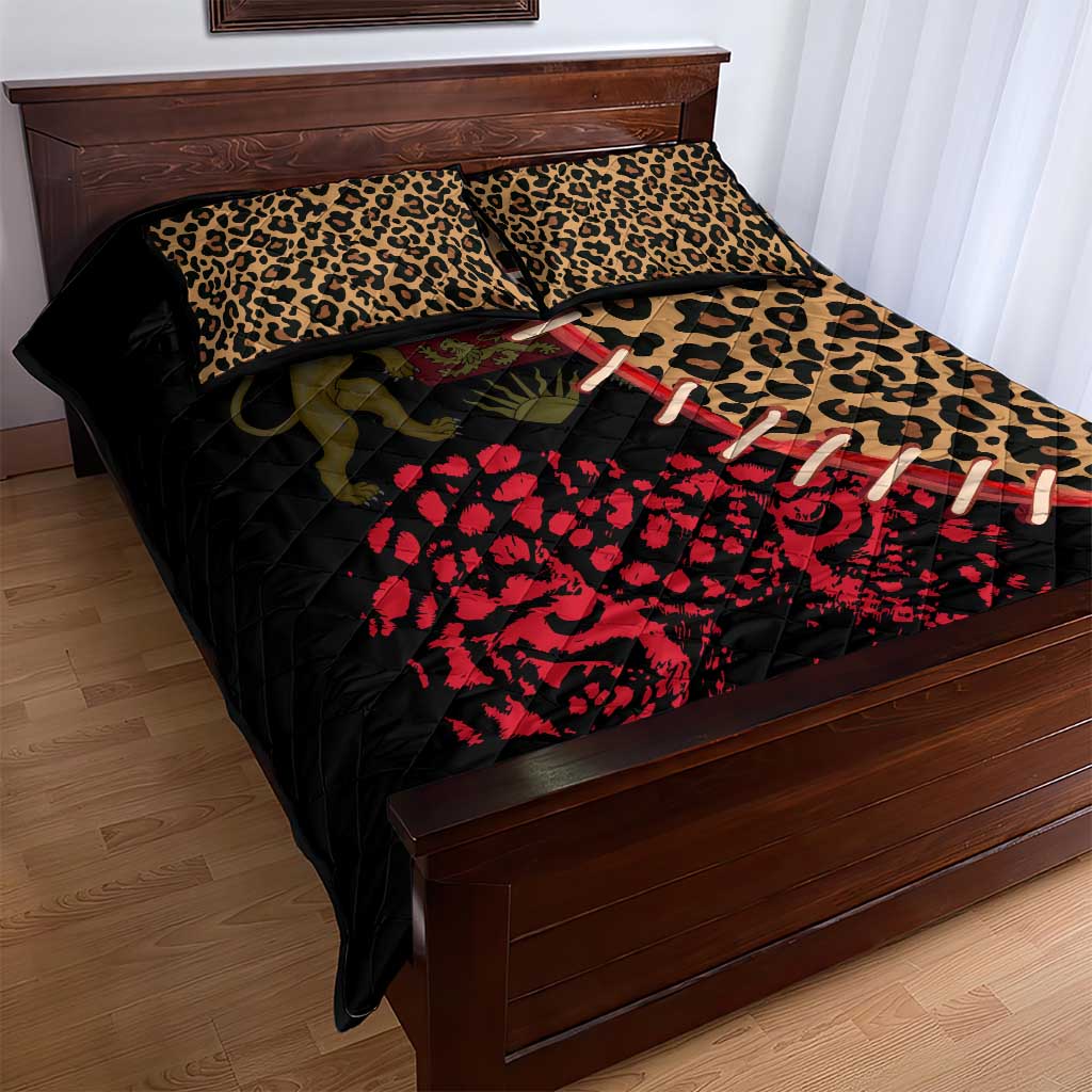Malawi Quilt Bed Set Coat of Arms & Leopard Print - Unique Motif Fusion