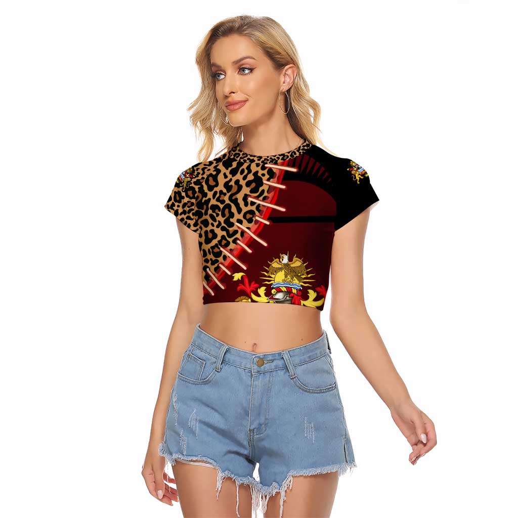 Malawi Raglan Cropped T Shirt Coat of Arms & Leopard Print - Unique Motif Fusion